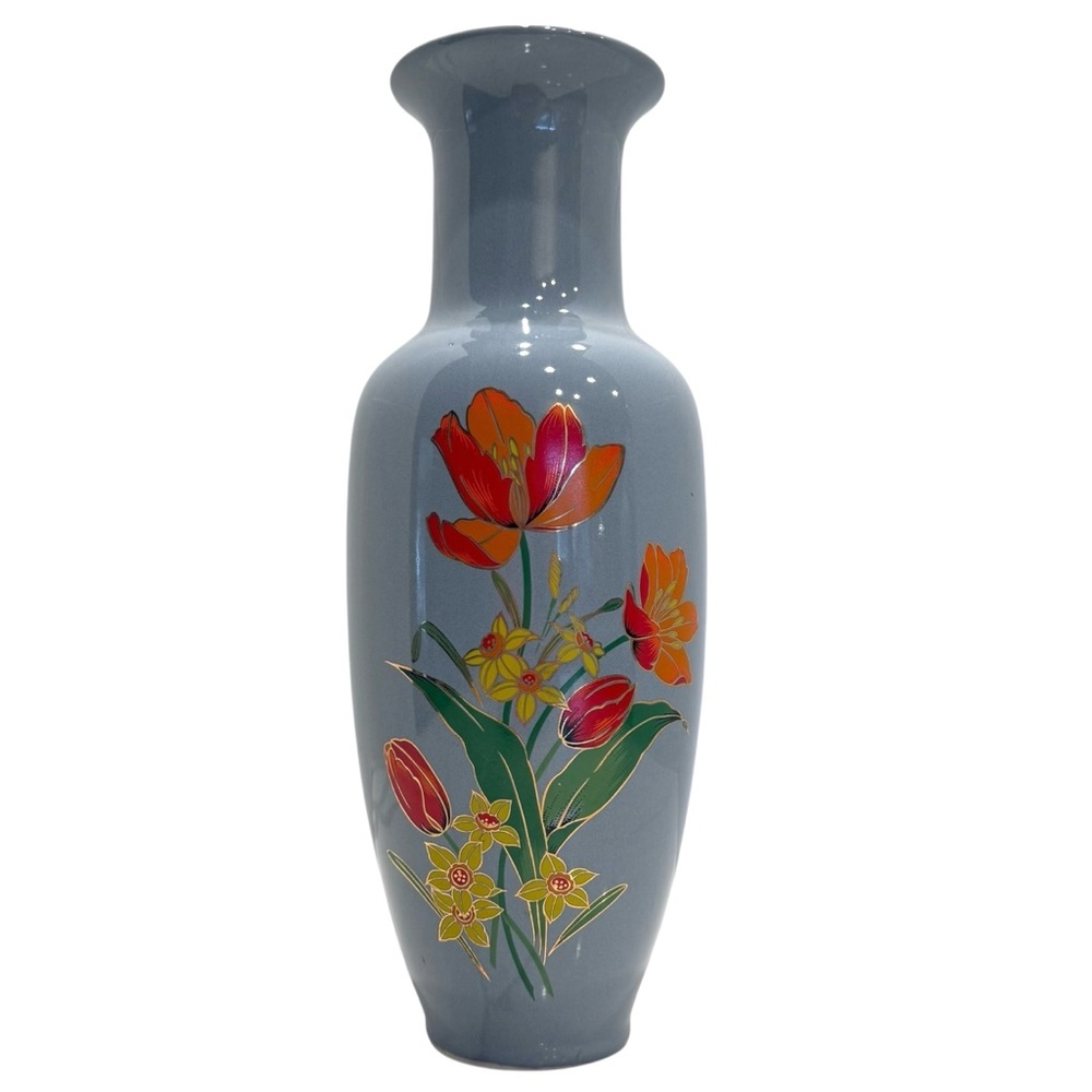 Vintage Japanese Vase Floral Pattern Gold Trim Fine China 10.5" Tall by Action